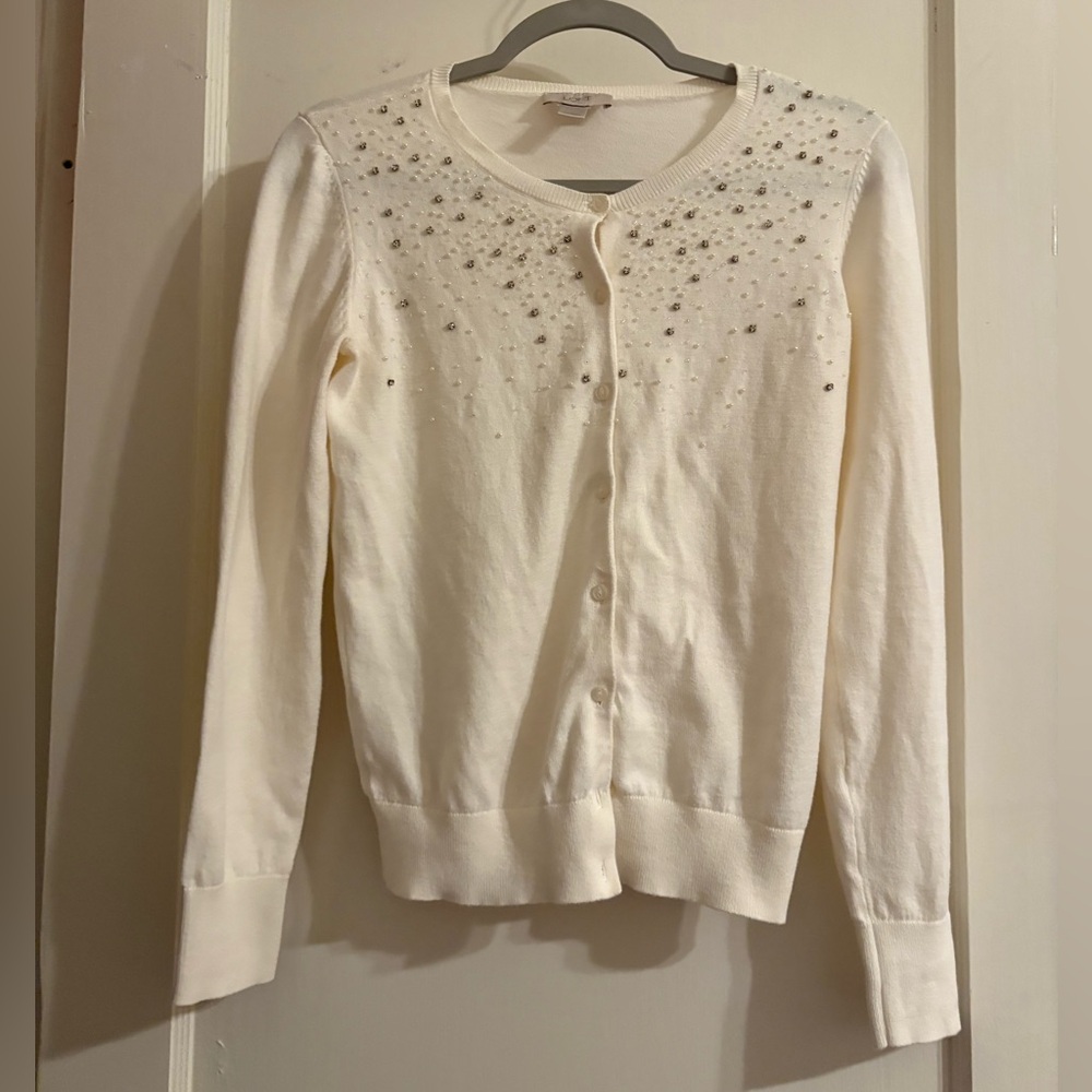 LOFT Cream Embellished Cardigan Size Small